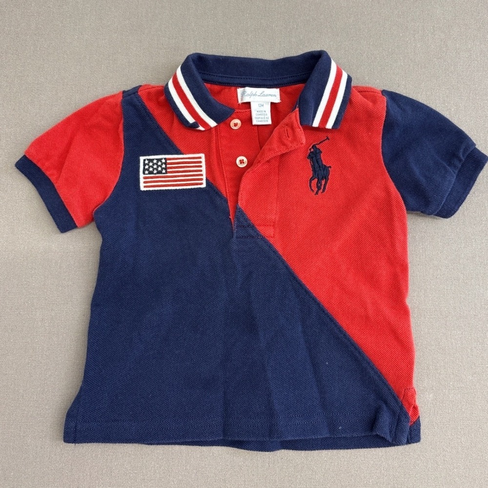 Ralph Lauren Baby Boys Colorblock Big Pony Polo Shirt Red Navy Blue 12M